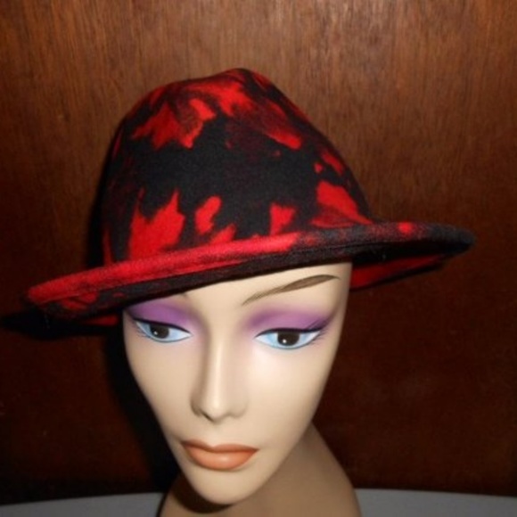 Womens Red Orange and Black Wool Fedora Hat Small - Picture 2 of 5